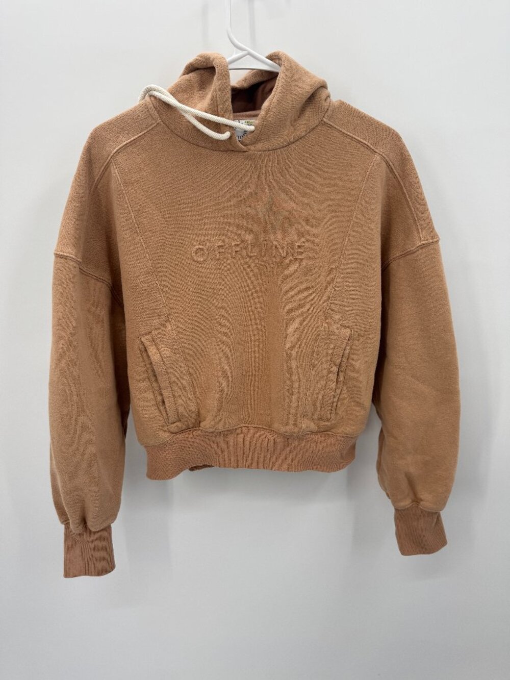 OFFLINE by Aerie Cropped Fleece Pullover Hoodie Size Small Camel Tan Athleisure